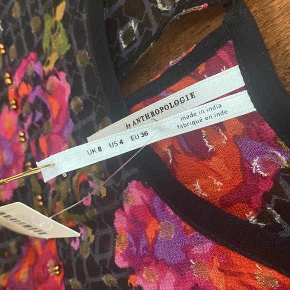 NWT Anthropologie black floral sheer beaded top - Picture 3 of 9